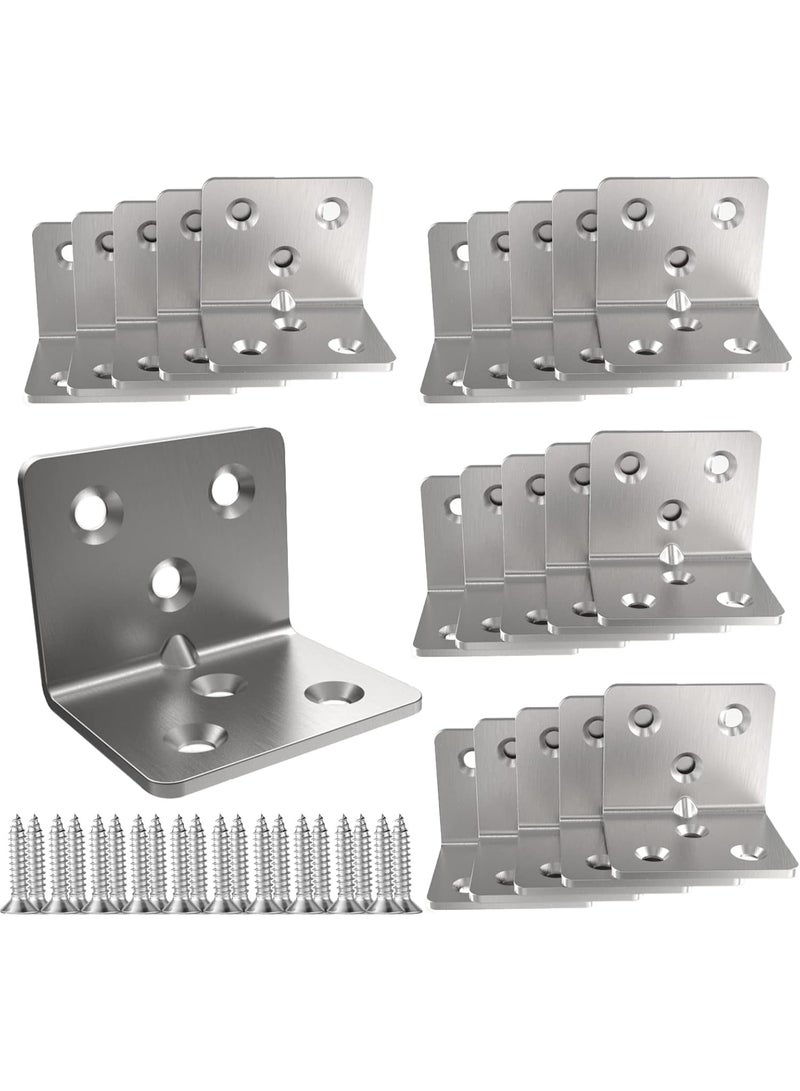 jaexest طقم 20 قطعة كتيفة زاوية من الفولاذ المقاوم للصدأ ثقيلة التحمل، دعامة زاوية قائمة بشكل L لرفوف الخشب والأثاث، مقاس 1.5x1.2x1.2 بوصة، دعامة زاوية معدنية صغيرة لمشاريع DIY المنزلية - Image 1